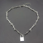 Punk Gothic Thorns Barbed Wire Chain Necklace Vintage Choker Hip Hop Pendant Lock Necklace For Party Birthday Gift