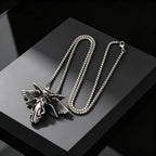 Classic Vintage Angel Wings Pendant Necklace for Men, Stainless Steel Seraph Prayer Necklace, Hip Hop Punk Jewelry