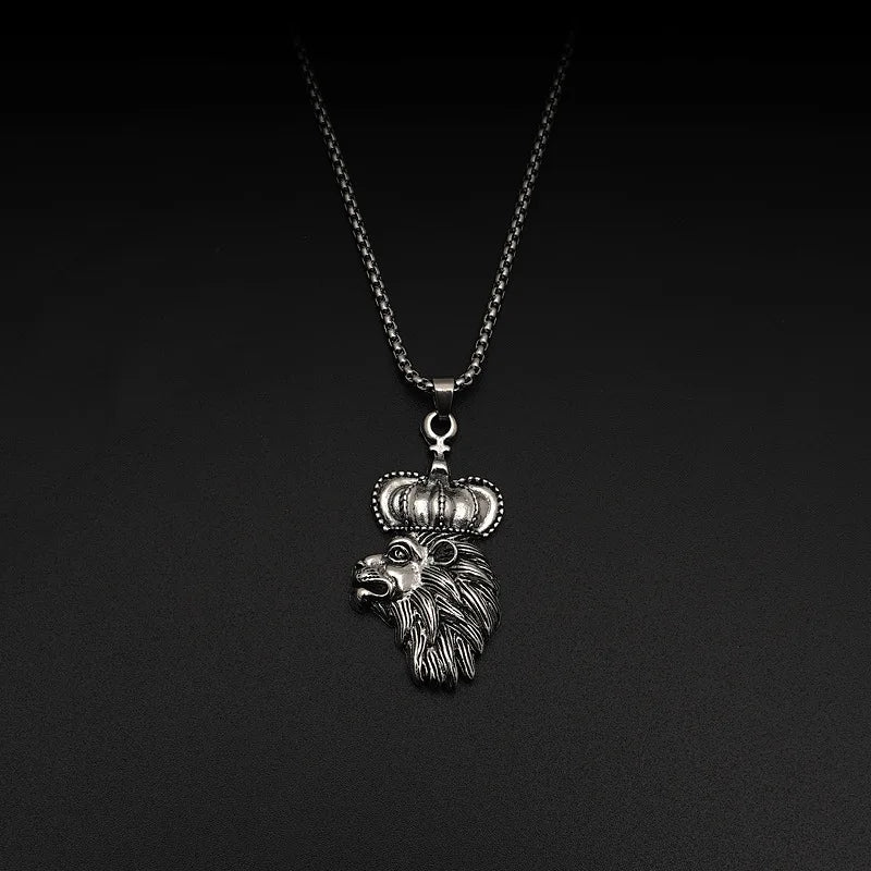 Crown Lion Steel Pendant European American Retro