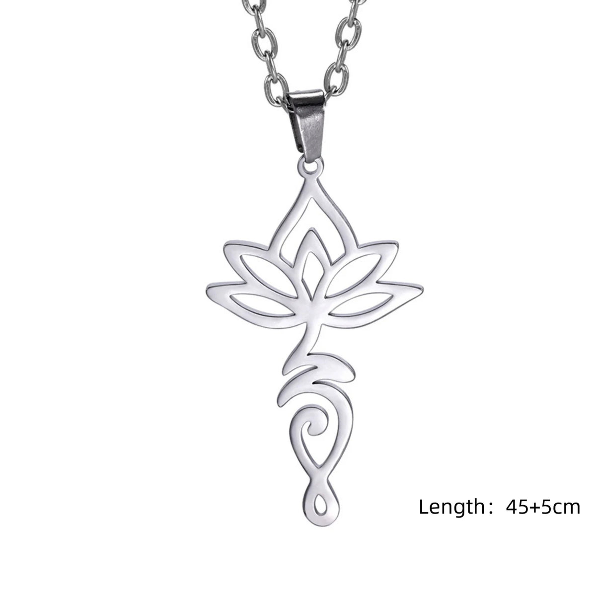Unalome Lotus Flower Pendant Necklace — Stainless Steel Chain