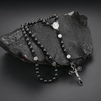 Fashion Classic Black Hematite Round Beads St. Benedict Cross Pendant Necklace for Men and Women