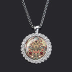 Aztec Calendar Pendant Necklace — Ancient Mexico Art, Rhinestone