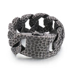 Heavy Curb Bracelet for Men Vintage Stainless Steel Foundry Tapping Pattern Cuban Chain Male Bangle Bracelets Jewelry
