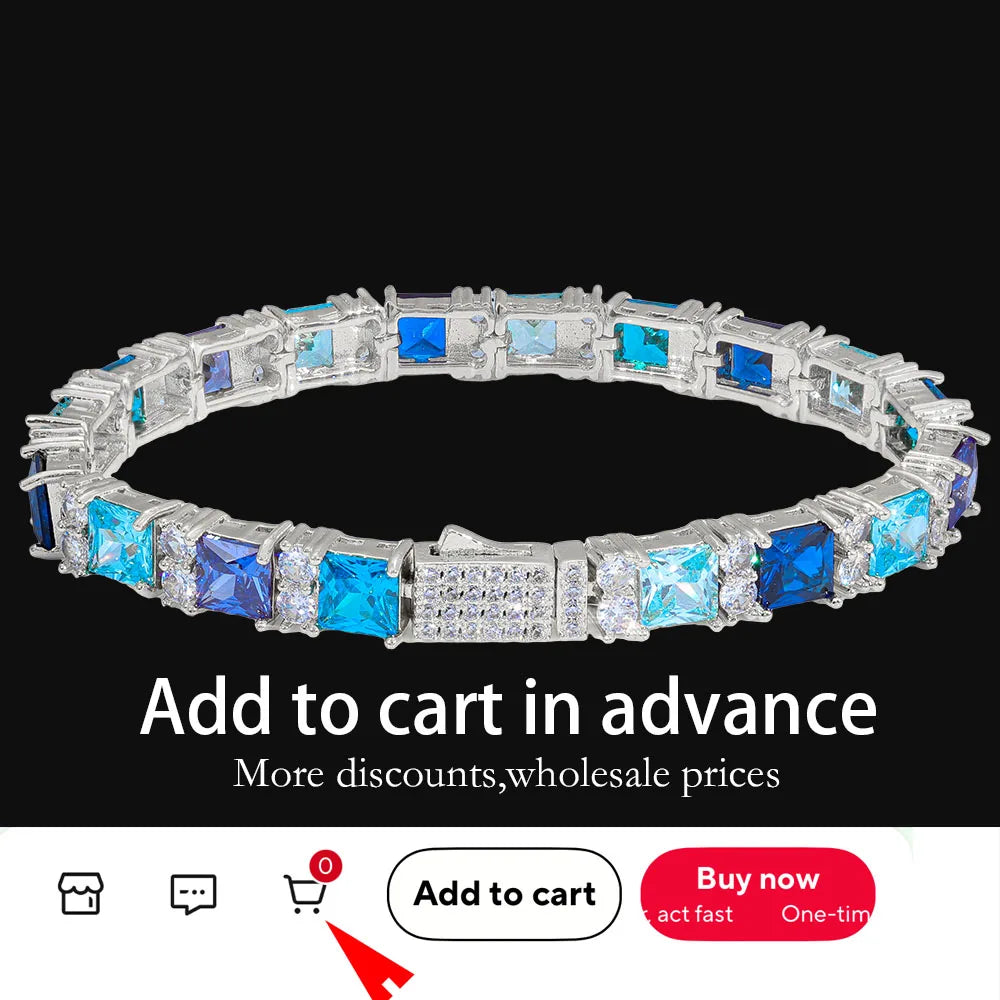 Tennis Bracelet Stainless Steel Blue Sapphire CZ