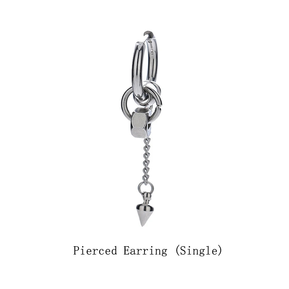 Silver Chain Spike Dangle Earrings Stainless Steel