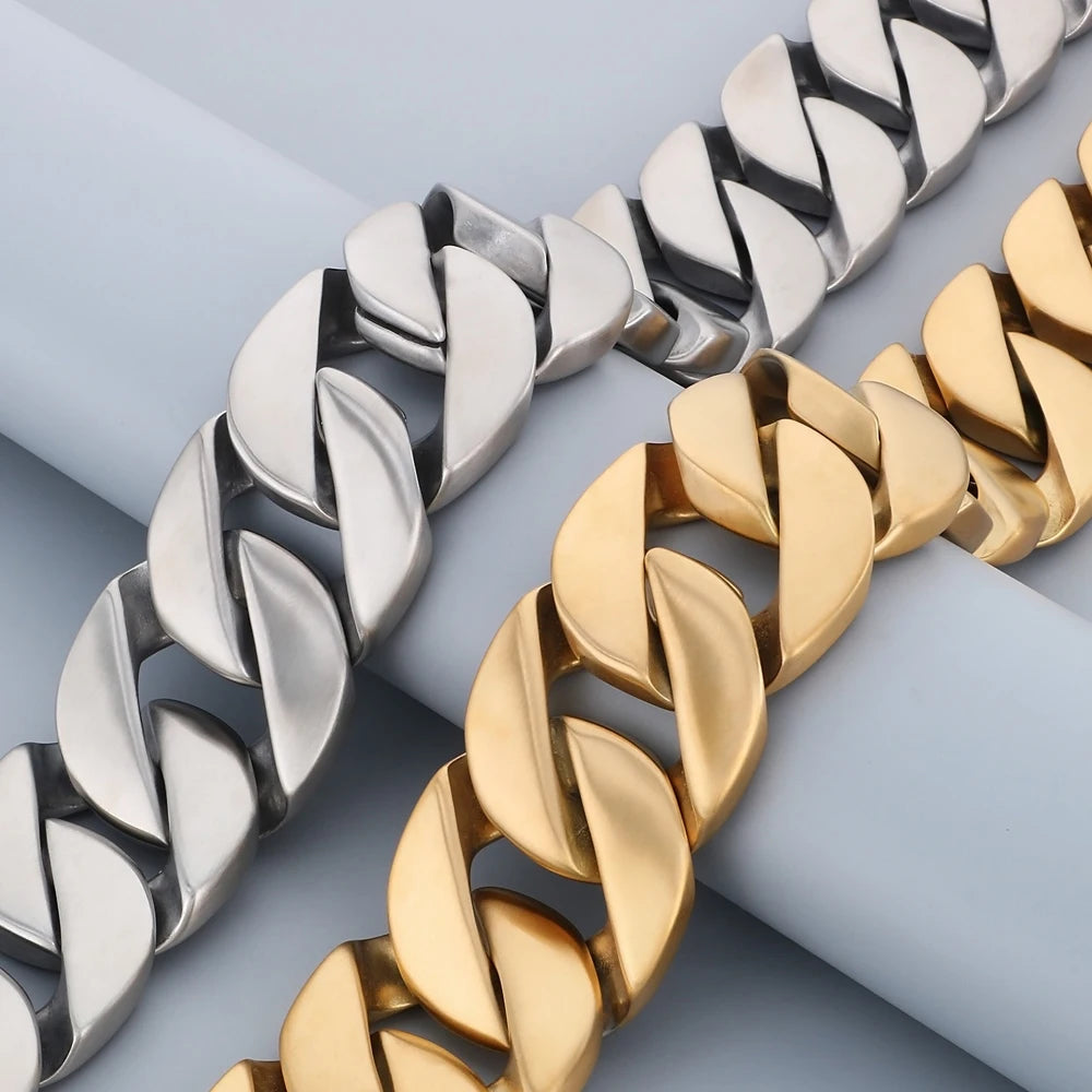Massive Men's Necklaces Necklace for Women Matte Brushed Stainless Steel 43MM Width Curb Cuban Link Chain HipHop On