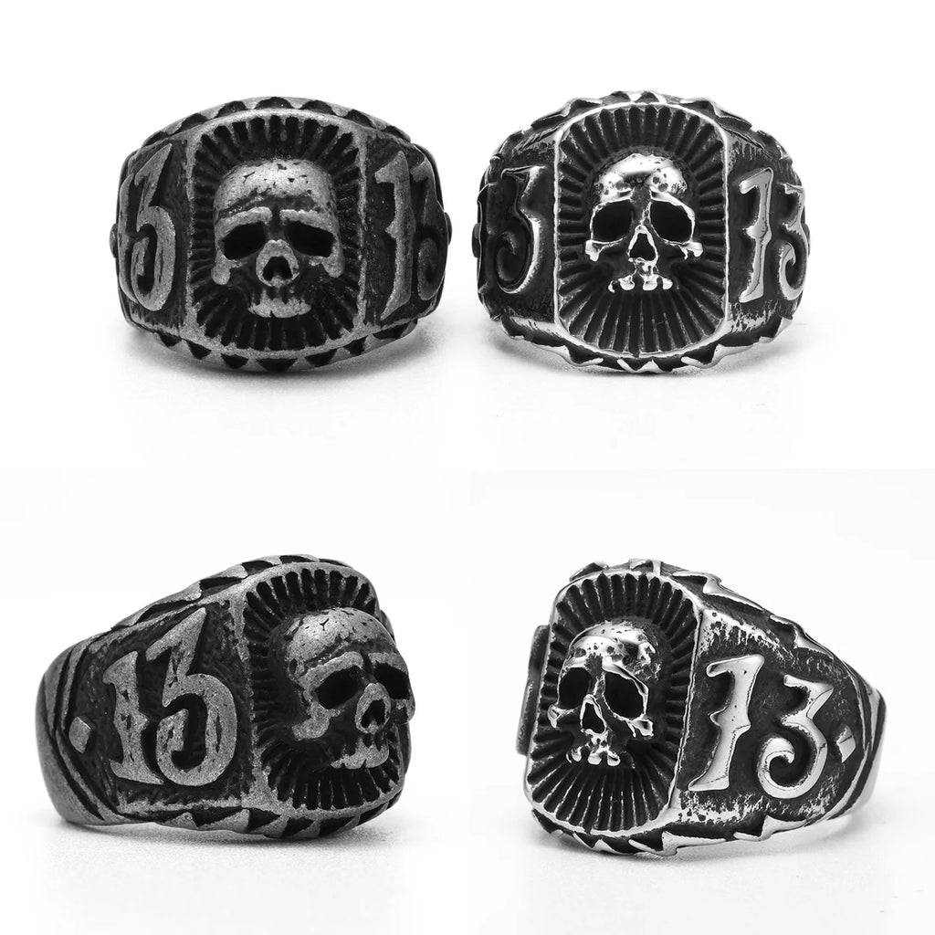 Lucky 13 Skull Ring Black — Stainless Steel