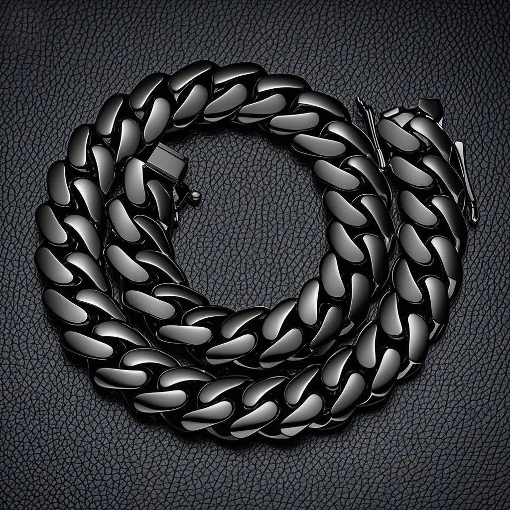 Hip Hop Black Color Stainless Steel Dense Cuban Miami Link Chain Necklaces for Men Bling Rapper jewelry Drop Shipping