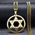 Hip Hop Star Of David Shield Hexagram Pendant Necklace for Men Fashion Stainless Steel Gold Color Chain Star Shape Jewelry Gift