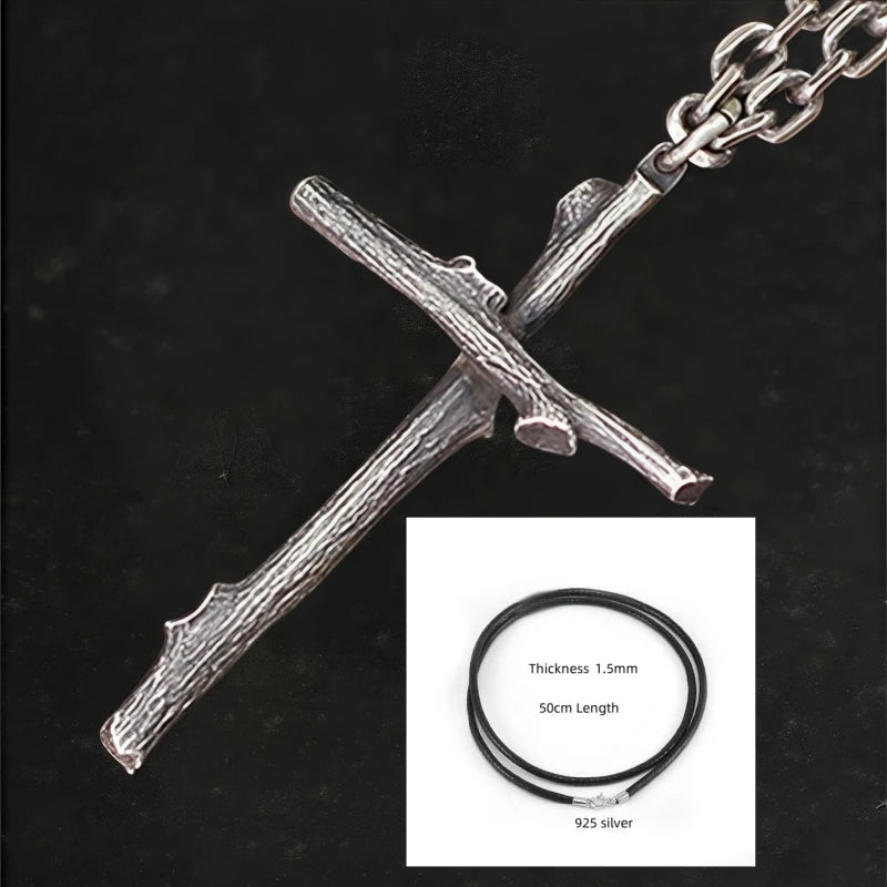 Buyee 925 Sterling Silver Male Cross Pendant Chain Branch Design Necklace for Men Women Fashion Fine Jewelry Chain Gift