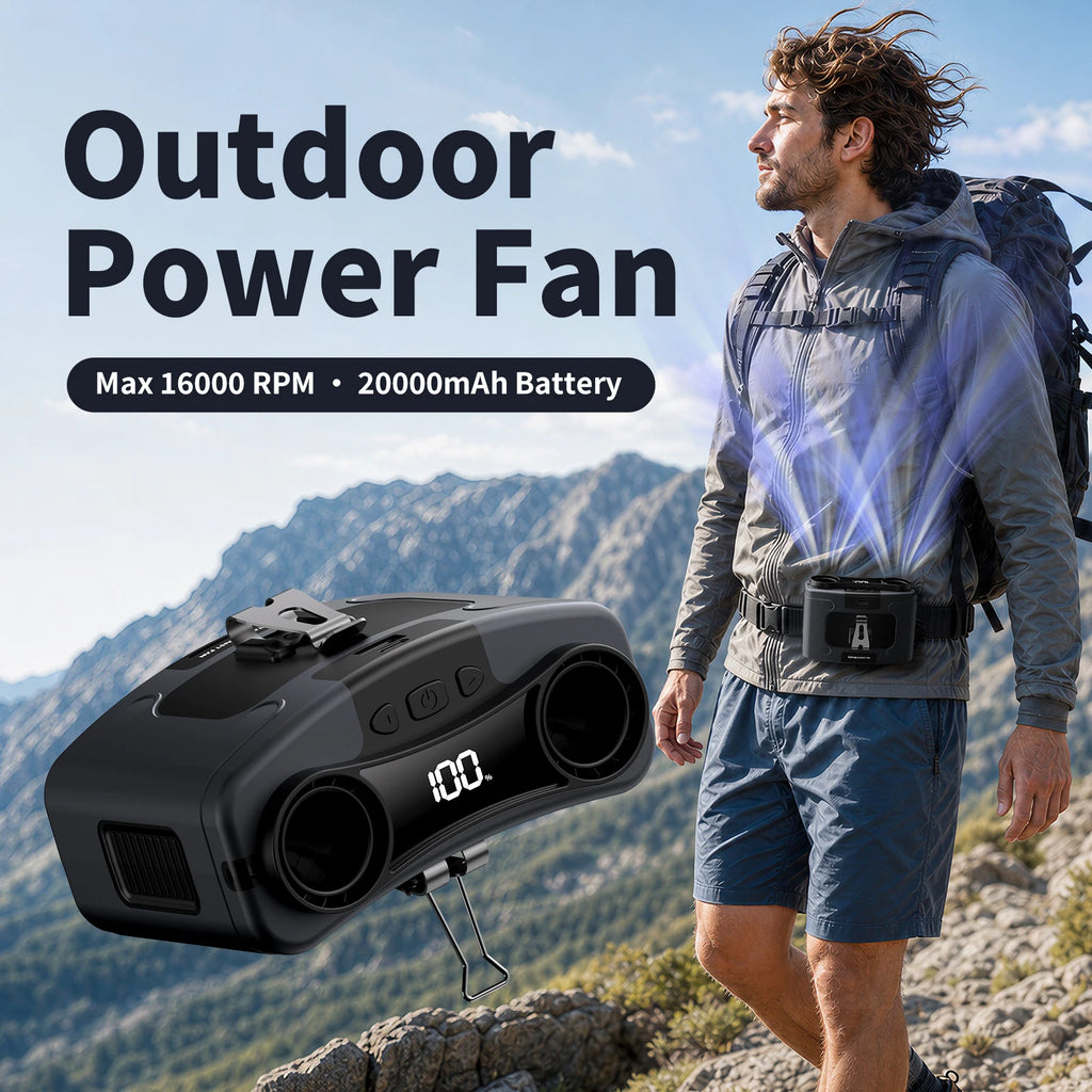 Socoolfan Waist Fan Hanging Outdoor Portable Neck Fan 5/10 Speed Strong Wind for Sports Courier Outdoor Working