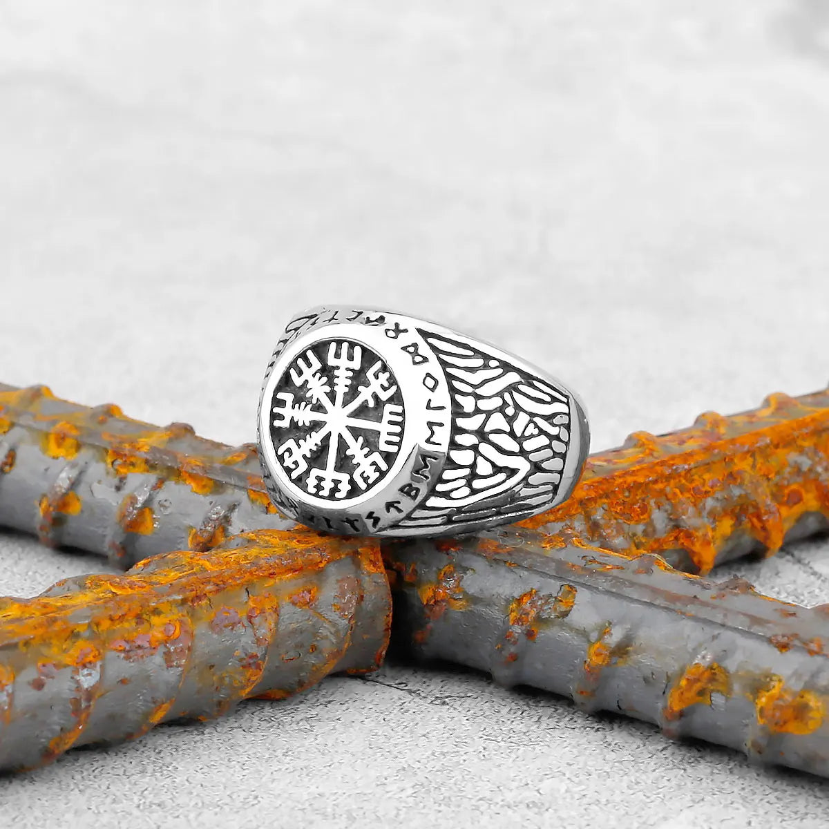 Vintage Stainless Steel Viking Amulet Ring Norse Compass Runes Men and Women Rings Teens Multi Style Jewelry Boyfriend