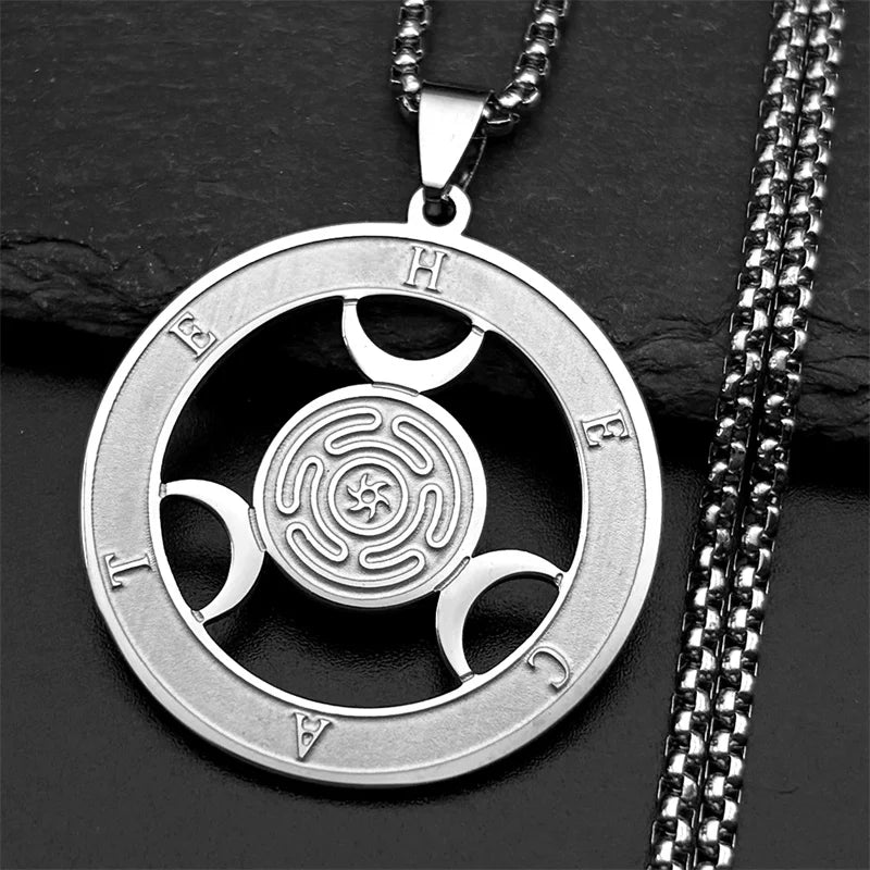 Hecate Wheel Pendant Necklace — Stainless Steel