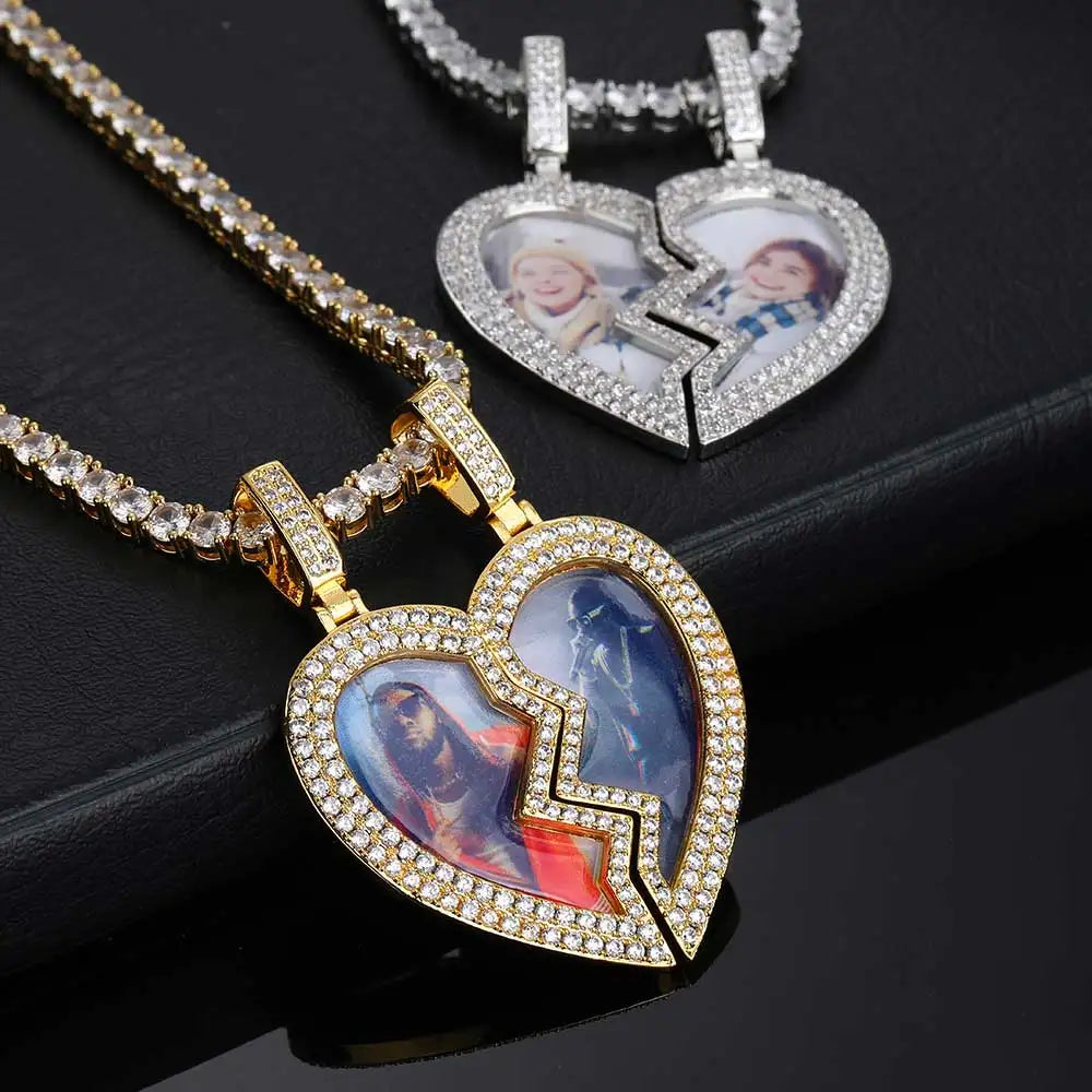 Iced Out Heart Photo Pendant Necklace