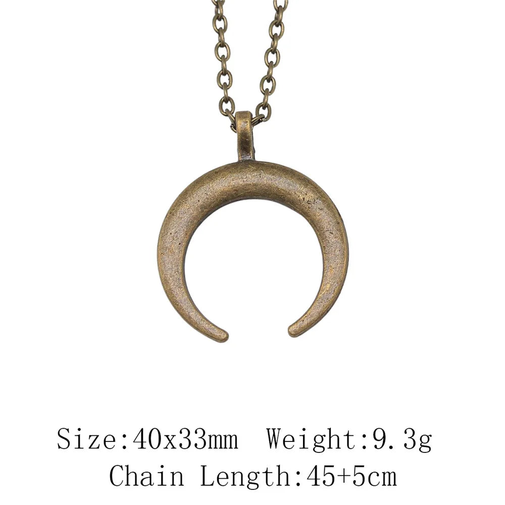 Witch Horn Crescent Moon Pendant — Stainless Steel