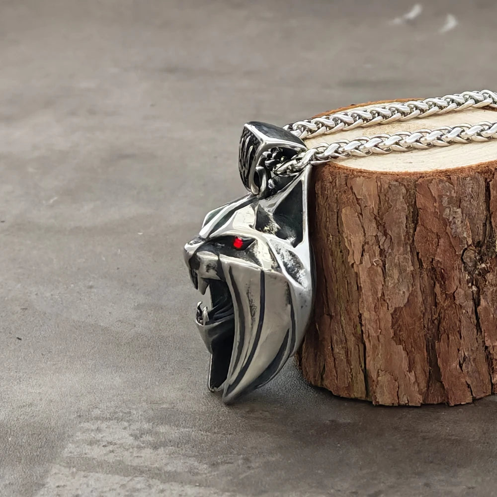 Viking Wolf Head Pendant Necklace — Stainless Steel
