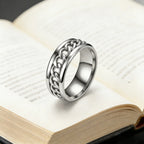 Rotatable Chain Spinner Fidget Ring Black Gold — Stainless Steel
