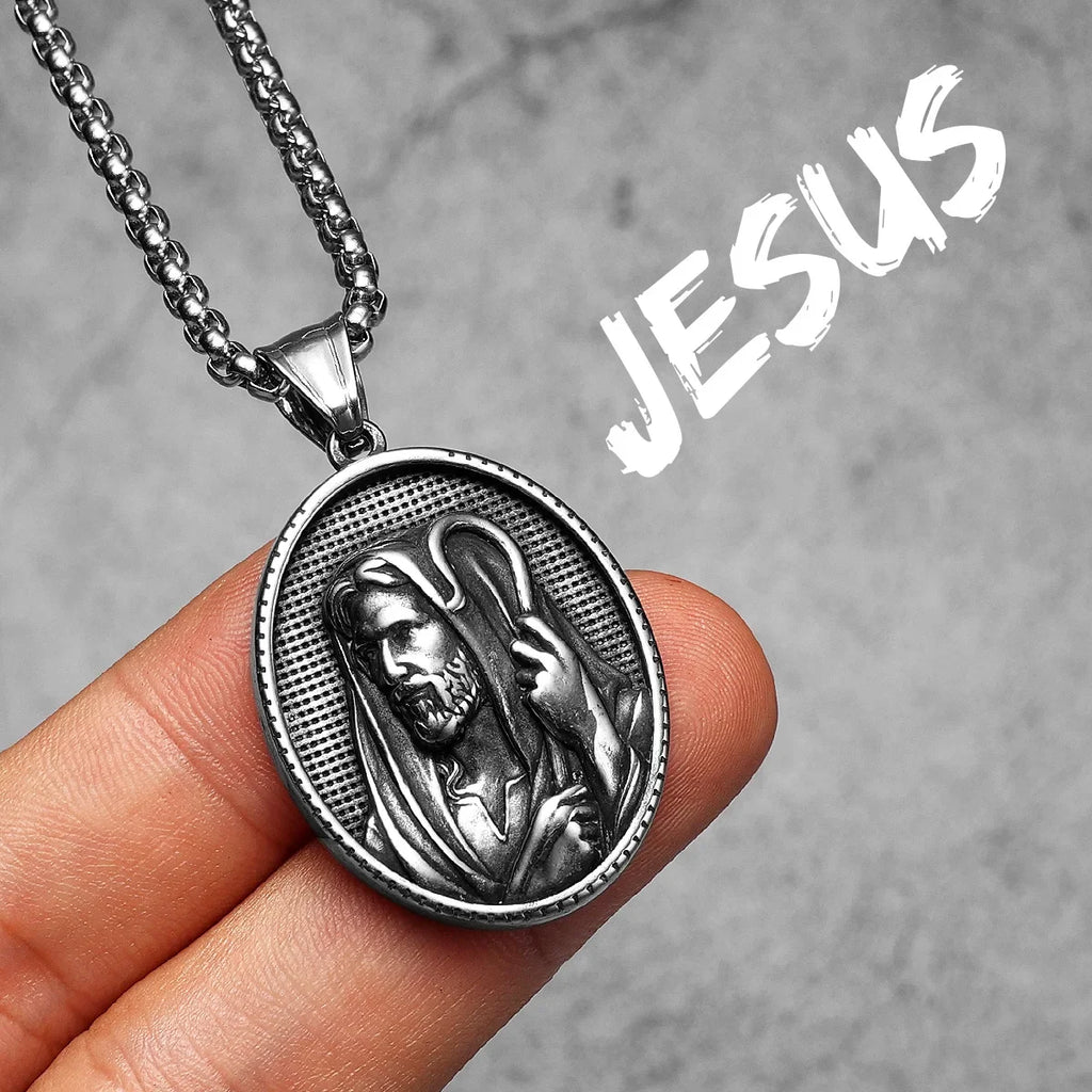 Cross Jesus Pendant Necklace — Stainless Steel