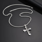 Vnox Cubic Zirconia Stone Centered Cross Necklaces for Men, Black Silver Color Stainless Steel Pendant,Religious Accessory Gift