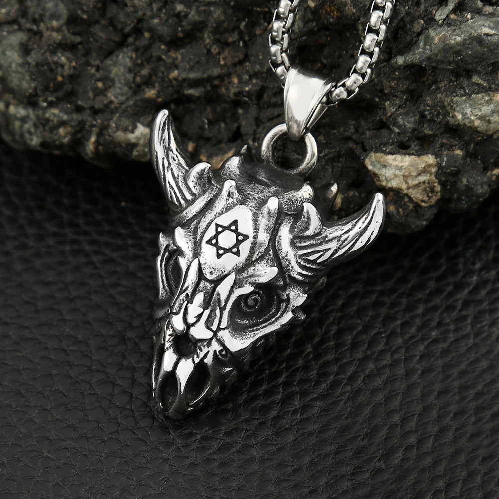 Flying Dragon Skull Six Pointed Star Necklace — Stainless Steel