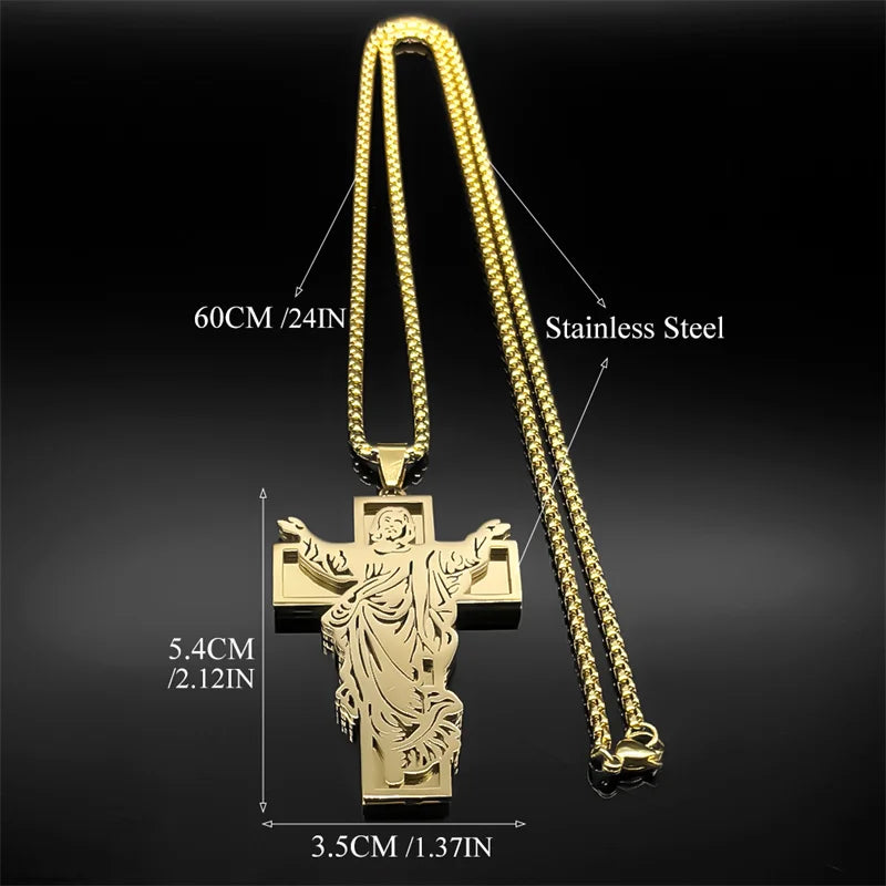 Christian Jesus Crucifix Cross Pendant Necklace — Stainless Steel