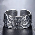 Vintage Tibetan Silver Lotus Rings for Mens Personality Hiphop Jewelry Adjustable