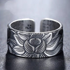 Vintage Tibetan Silver Lotus Rings for Mens Personality Hiphop Jewelry Adjustable