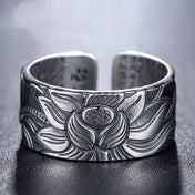 Vintage Tibetan Lotus Ring — Silver-Tone Zinc Alloy