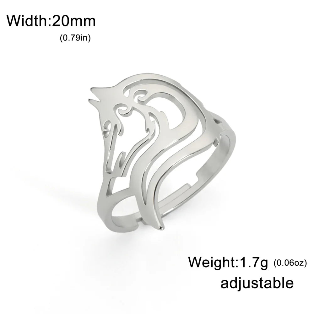 Hollow Geometric Animal Head Adjustable Ring — Stainless Steel