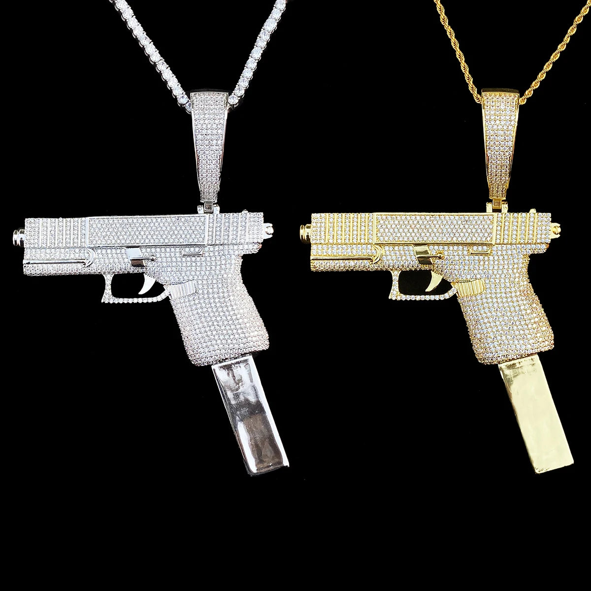 Aokaishen Iced Out Big Gang Necklace Pendant for Men 5A Cubic Zirconia Gold Plated Hip Hop Jewelry