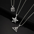 Stylish Black Drip Oil Geometric Necklace for Men,Stainless Steel Triangle Pentagram Square Pendant,New Jewelry Gift