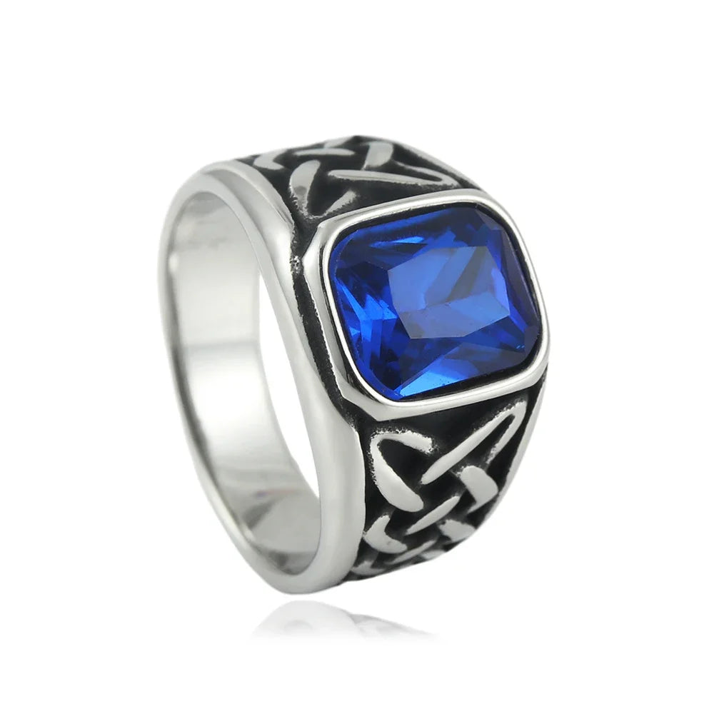 Viking Steel Ring Vintage Nordic Knot Rune Square