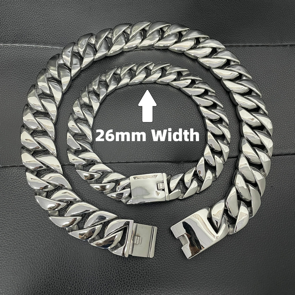 Stainless Steel 26/32mm Cuban Link Chain Necklace Hip Hop Punk Men's Chunky Waterproof Choker Jewelry SDA