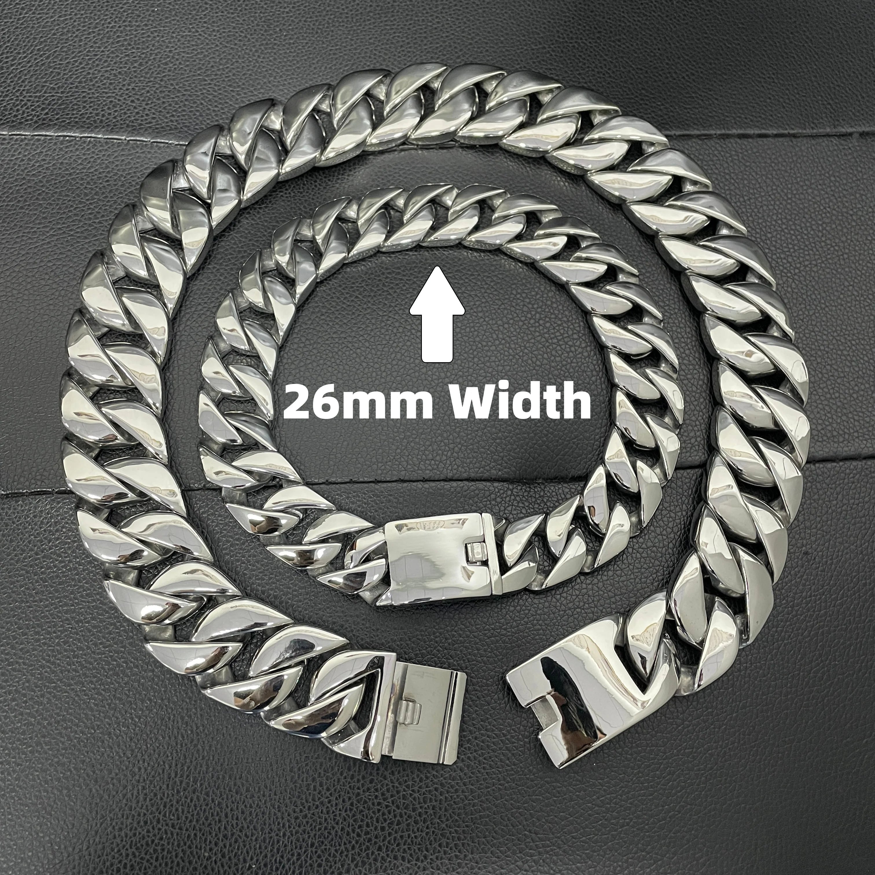 Stainless Steel 26/32mm Cuban Link Chain Necklace Hip Hop Punk Men's Chunky Waterproof Choker Jewelry SDA