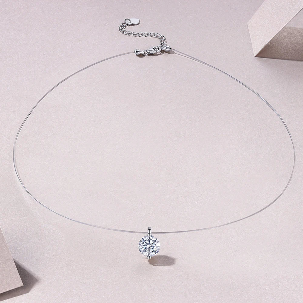 D VVS1 0.5-5CT Moissanite Diamond S925 Sterling Silver Invisible Transparent Fishing Line Clavicle Chain Necklace for