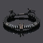 Luxury Black Natural Stone Beads Skull Crown Leopard Head Charms Man Bracelet For Women Hand Jewelry Gift