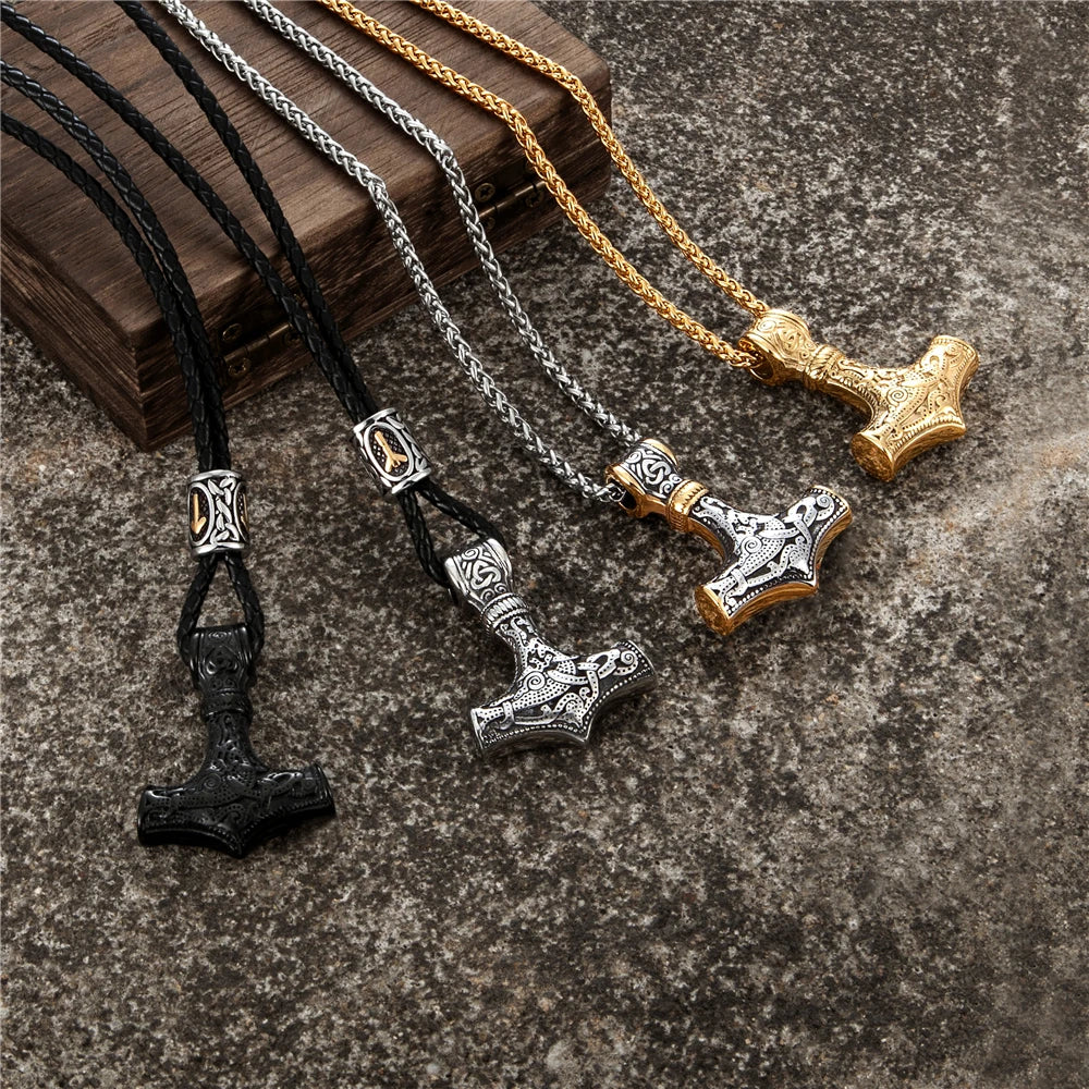 Thor's Hammer Mjolnir Pendant Necklace — Gold-Tone