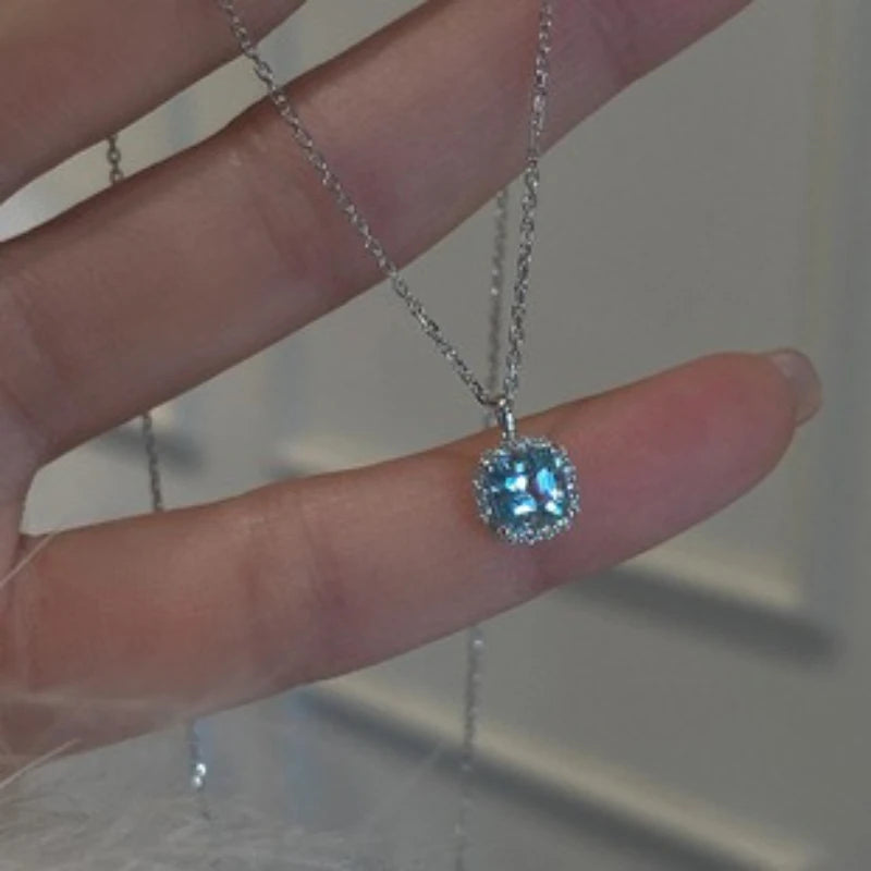Blue Tears Heart Crystal Pendant Necklace