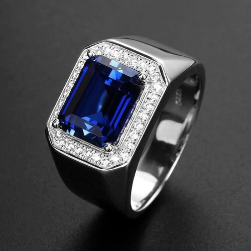 Solitaire Male 5ct Lab Emerald Sapphire Ring 925 sterling silver Engagement Wedding band Rings for Men Moissanite Party
