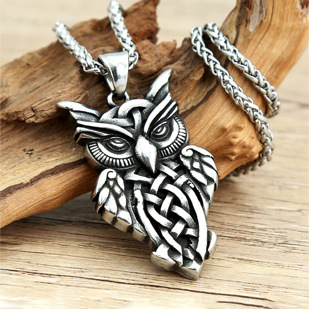 Viking Owl Stainless Steel Pendant Necklace