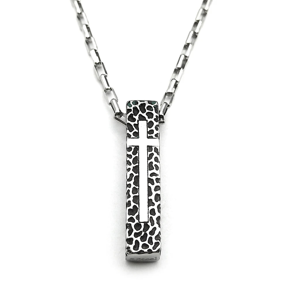 Cross Geometric Silver Pendant Vintage Rectangle