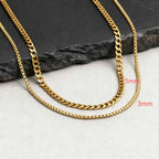 Two-Tone Cuban Box Rope Chain Necklace Set