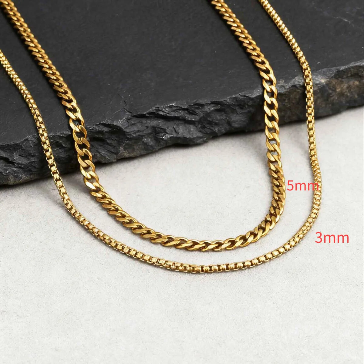 Two-Tone Cuban Box Rope Chain Necklace Set