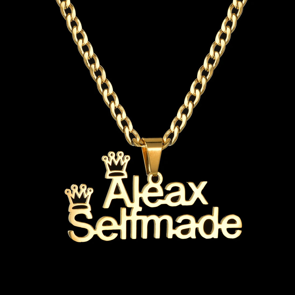 Atoztide 50cm Personalized Custom Names Pendant Necklace Stainless Steel Gold Color Cuban Thick Chain for Men Women Jewelry Gift