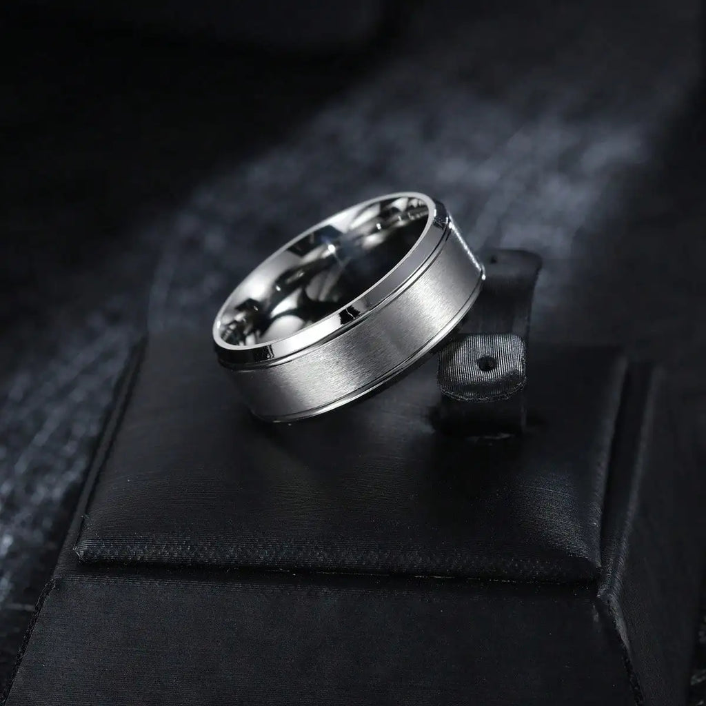 Minimalist Brushed Tungsten Stainless Steel Ring for Men and Women