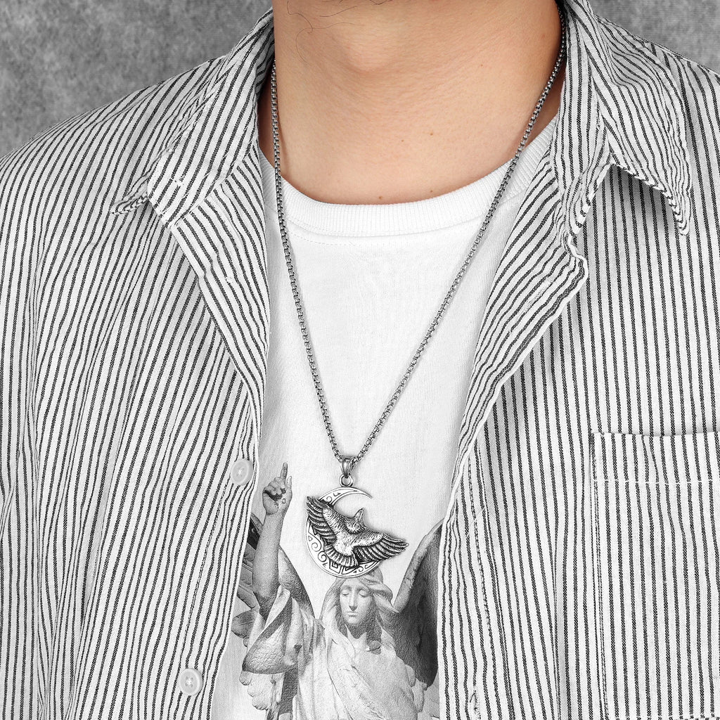 Eagle Moon Pendant Necklace — Stainless Steel