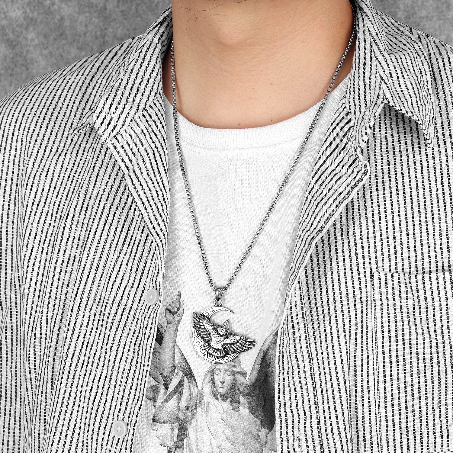 Eagle Moon Pendant Necklace — Stainless Steel