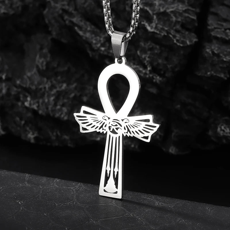 Vintage Egyptian Key of Life Ankh Cross Pendant Horus Patronus Necklace Men's Fashion Pharaoh Amulet Jewelry