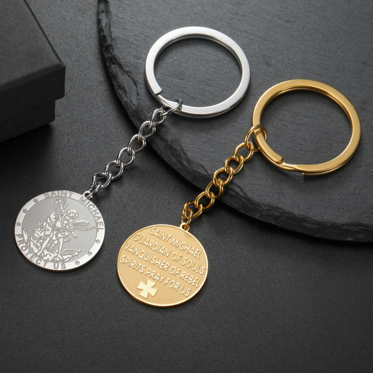 Archangel Michael Medal Keychain — Embossed Lucky Amulet