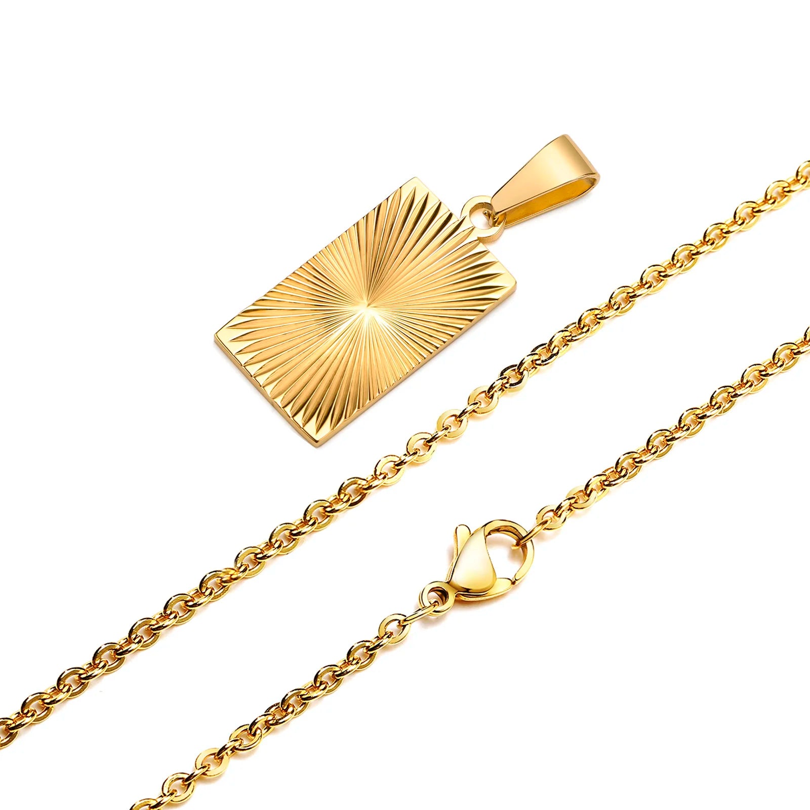 Sunburst Rectangle Pendant — Gold Stainless